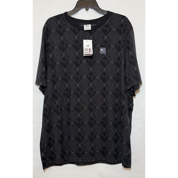 New Puma Logomania AOP Crew Neck Short Sleeve T-shirt Men's Size 2XL Black - Picture 1 of 7